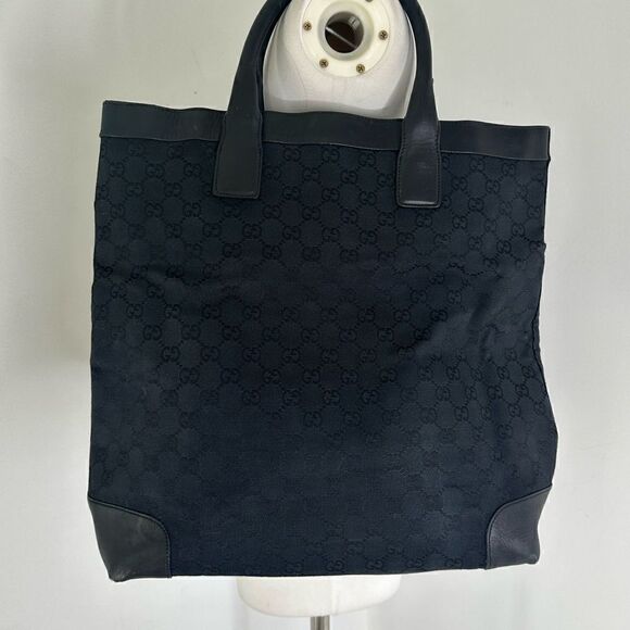 Vintage Gucci GG Pattern Canvas Black Tote Bag - Picture 1 of 11